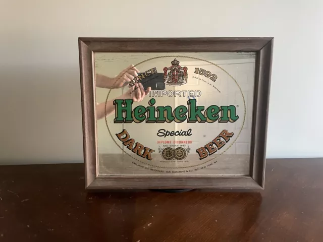 Vintage Heineken Special Dark Beer Mirror Bar Sign - 18” x 15”