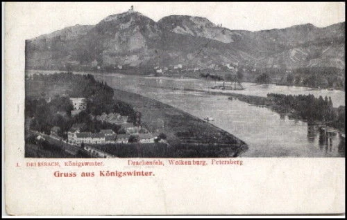 KÖNIGSWINTER Litho AK um 1900 Panorama Blick Rhein Burg alte Postkarte