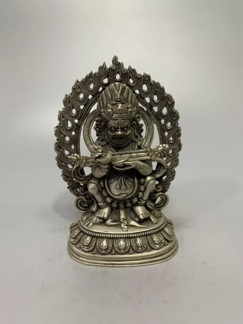 Exquisite Old Chinese tibet silver Handcarved Buddha King Kong Statue 618g