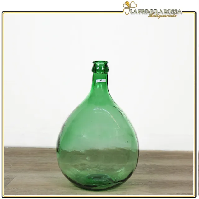 Damigiana in vetro antica da 10 Litri vecchio boccione verde per vino giardino