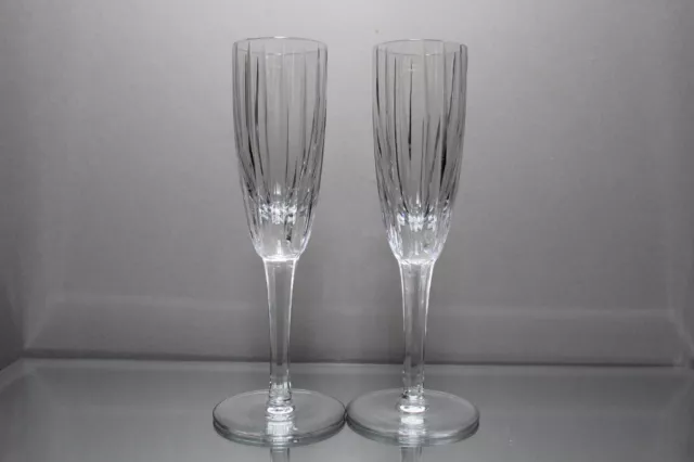 Two (2) Astral PEERAGE Crystal Flute Glasses Vertical Cut EXCELLENT Harmonie