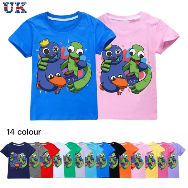 Kids Rainbow friends Print Casual Short Sleeve T-shirt Boys Girls Cotton Top UK