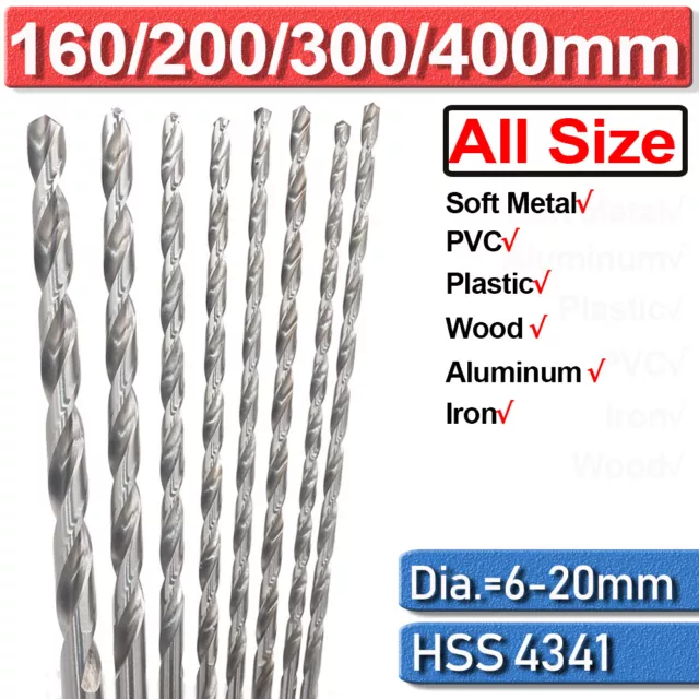 6-400mm Extra Long HSS Twist Drill Bit High Speed Steel For Metal Wood Drilling