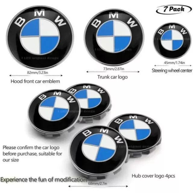 7 Badge LOGO Embleme BMW blanc bleu Capot 82mm Coffre 74mm Volant 4roue 68mm