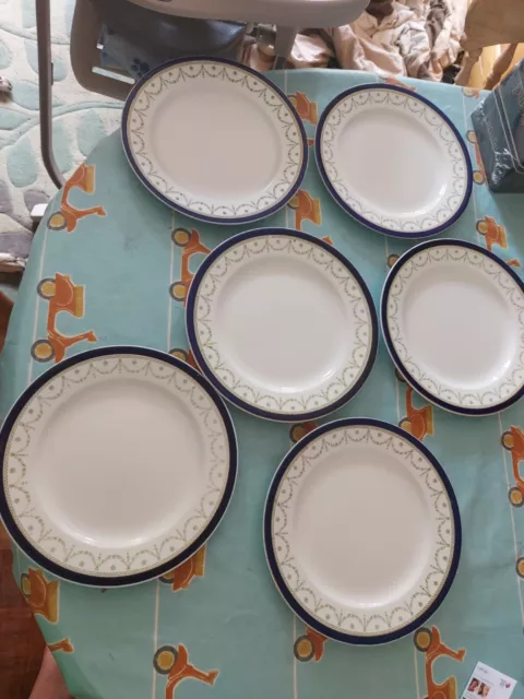 Vintage set 6 Harrods Aynsley Pottery Colbalt Blue & Gold 10 inch dinner plates