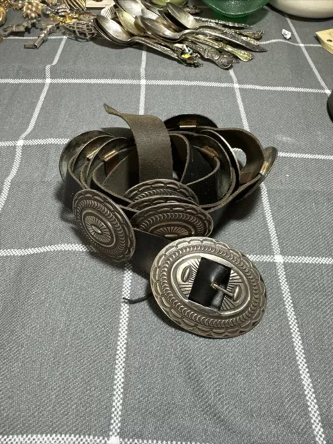 Vintage Sterling Silver 12 Piece Concho Belt Signed FB
