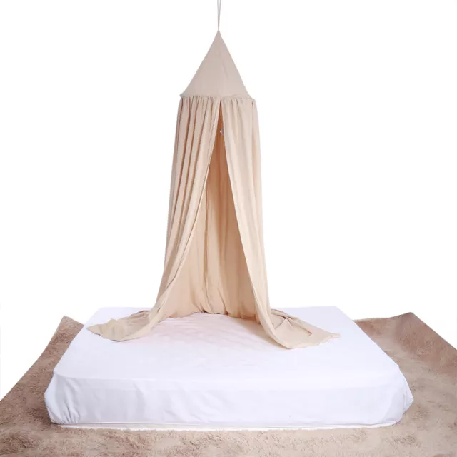 (Khaki)Round Dome Hanging Bed Canopy Mosquito Net Curtain For Baby Kid SN