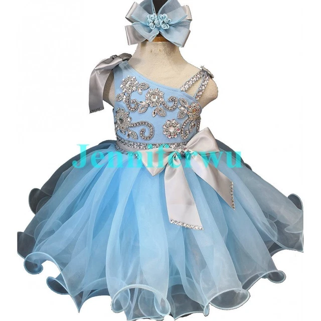 G285BB Blue/Gray Crystals Baby Kids Toddler Girl Formal Pageant Dress 4T