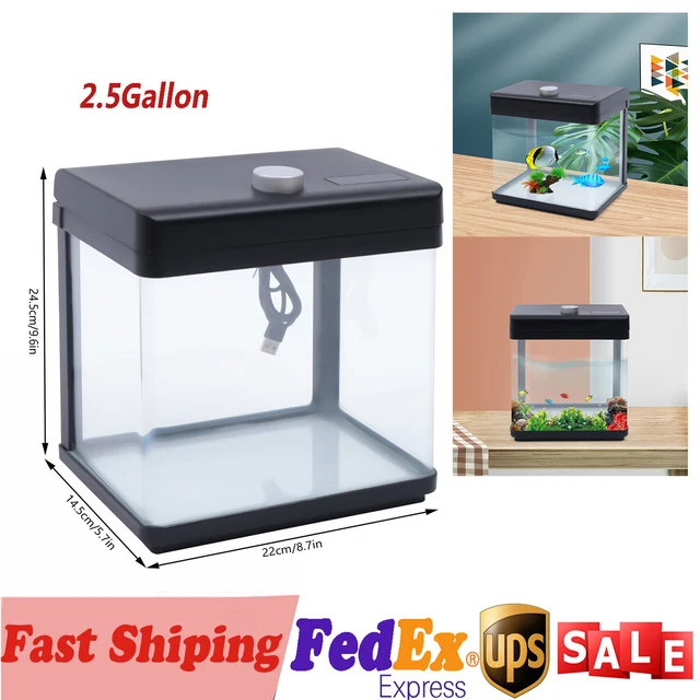 2.5Gallon Aquarium Kit Fish Tank Black Low Noise Bedroom Desktop Fish Tank NEW