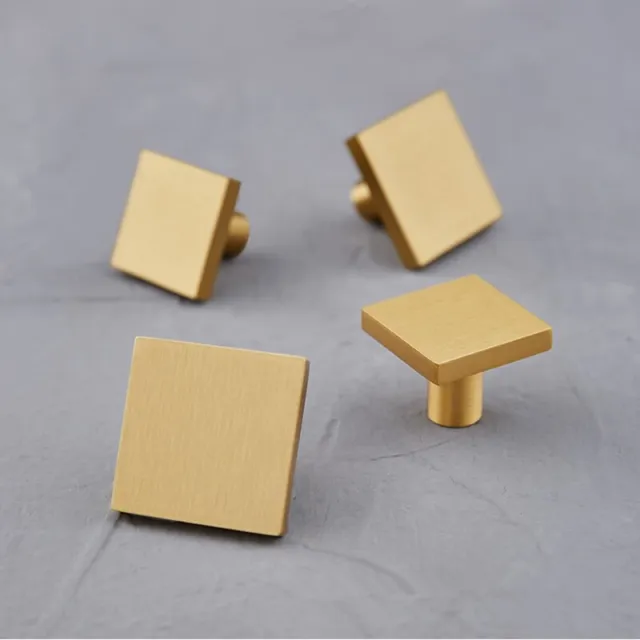 Square Brass Kitchen Drawer Cabinet Knobs Pulls Gold Cupboard Door Pull Handles
