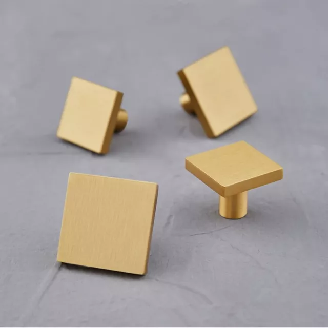 Square Brass Kitchen Drawer Cabinet Knobs Pulls Gold Cupboard Door Pull Handles