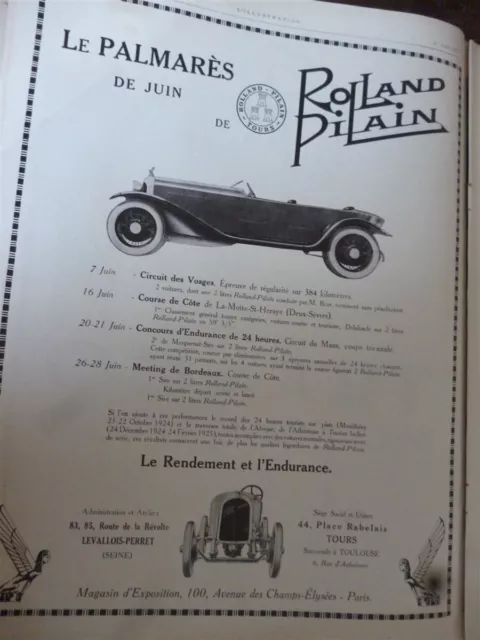 ROLLAND PILAIN à TOURS le palmarès de Juin publicité papier ILLUSTRATION 1925