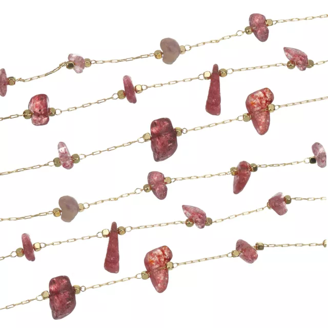 1Pcs 1 Yards Crystal Gemstone Brass Chain Necklace Chains Bulk (Pink, Gold)