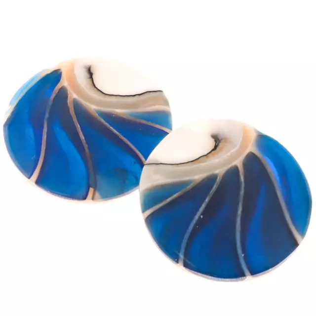 Esposto Chamber Nautilus Cover Resina Blu Matched Paio Perlina Cab Cabochon,