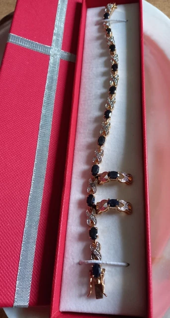 Faux Dark Blue Sapphire & Cz kiss Tennis Bracelet & Half Hoop Earrings Set