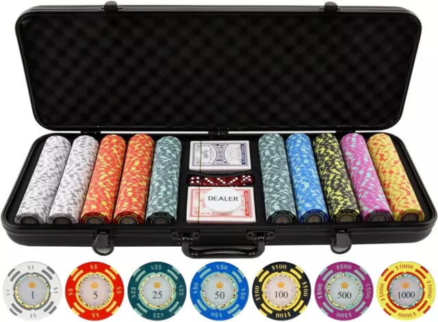 13.5 Gram Poker Chips - Clay Poker Chips Set - 500 Piece Crown Casino Poker Set