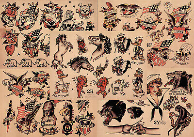 Flash de tatuaje de estilo vintage tradicional Sailor Jerry 5 hojas 11x14" de la vieja escuela 7