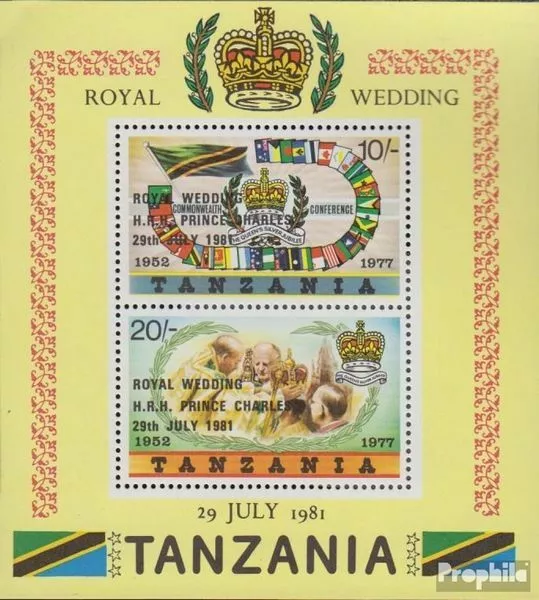 Tanzania Bloque 24 (completa edición) nuevo con goma original 1981 boda príncipe