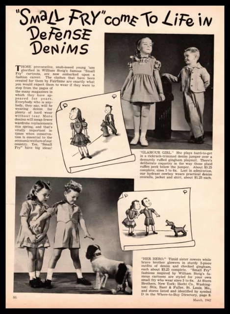 1942 Glamour Girl Her Hero Kids Clothes William Steig Small Fry Cartoon Print Ad