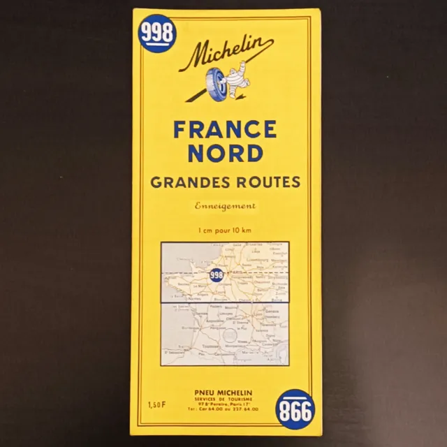 Carte Routière Michelin N°998 Année 1965 France Nord