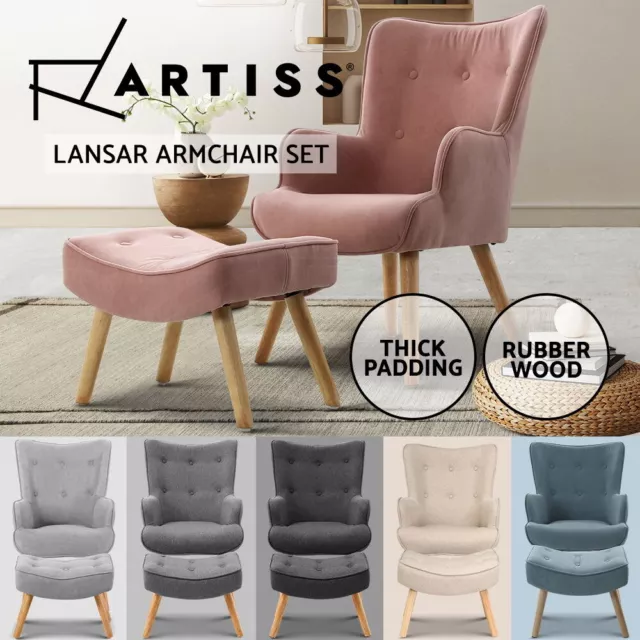 Artiss Armchair Lounge Chair Armchairs Ottoman Accent Chairs Fabric Sofa