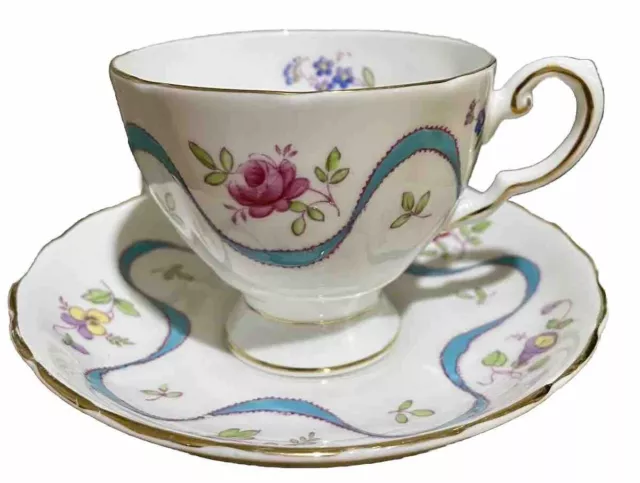 Vintage Tuscan Cup & Saucer Floral, White & Multicoloured. Cup & Saucer