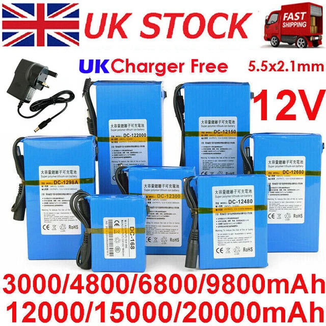 12V DC RECHARGEABLE Lithium-ion Battery Portable Battery Pack w ...