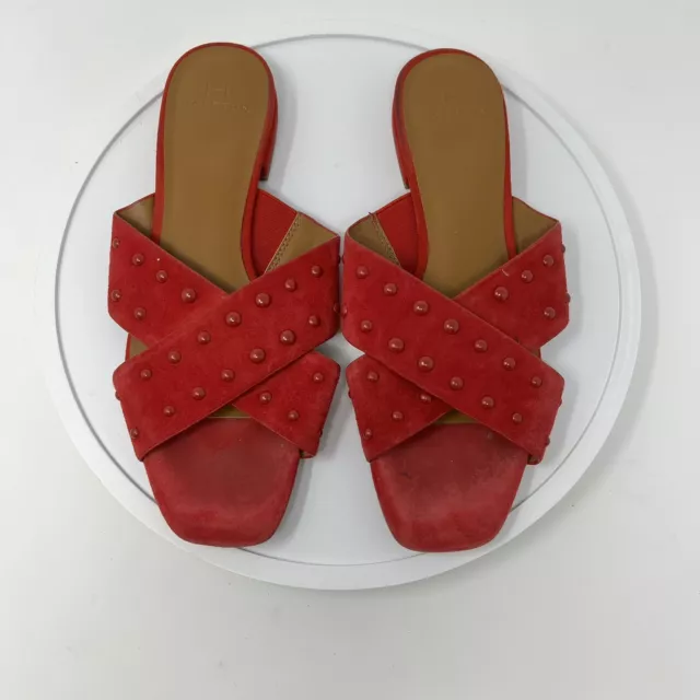 H by Halston Shoes womens 7.5 Designer Nora Slide Sandals Studded Square Toe red
