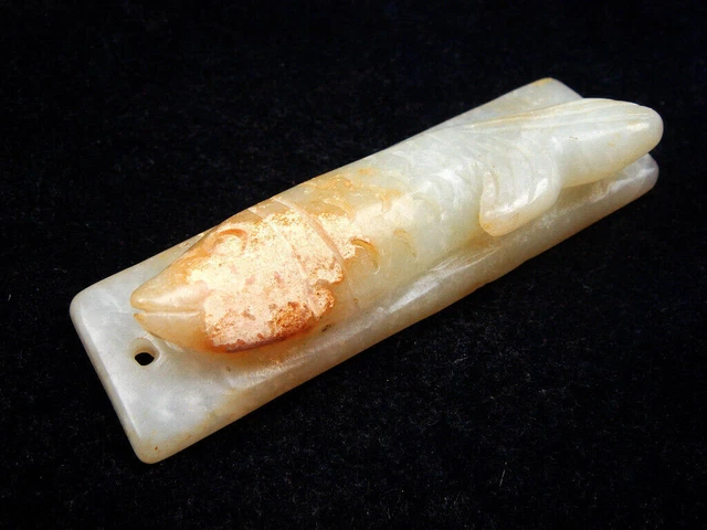 Old Nephrite Jade Stone Carved Sculpture Carp Fish KOI On Plaque #08032310