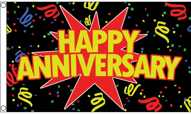 DRAPEAU JOYEUX ANNIVERSAIRE NOIR 150x90cm - DRAPEAU HAPPY