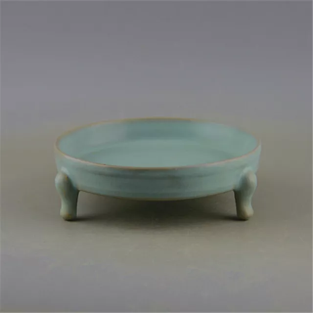 5.3 Inch Chinese Song Ru Kiln Porcelain Celadon Glaze Tripod Brush Washer