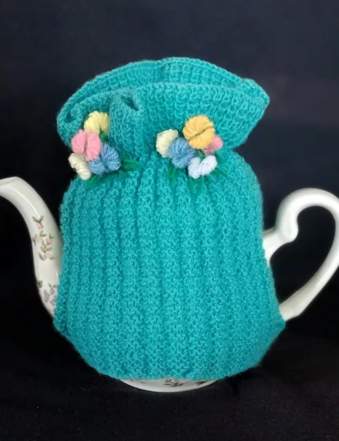 tea pot cosy teal with flowers 6 cup size new unused hand made