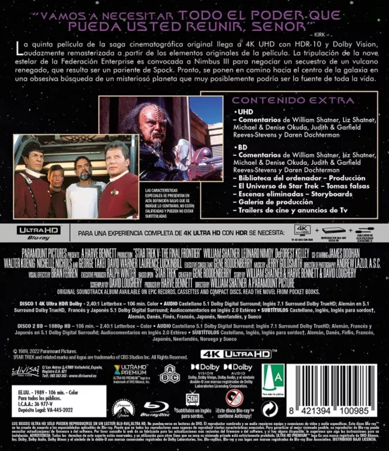 Star Trek V: La Última Frontera (4K UHD + Blu-ray) [Blu-ray] 2