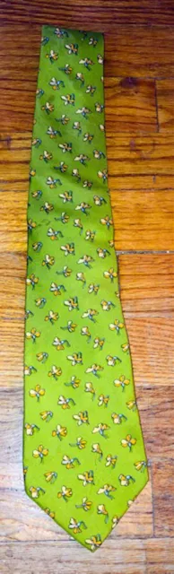 Vintage Salvatore Ferragamo Silk Mens Necktie Tie Green Yellow Flowers