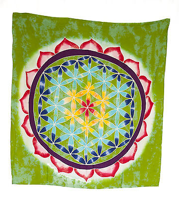 Batik Chakra Sri Yantra Mandala Fleur Tenture Coton Fait Main 105x96cm 2627 U