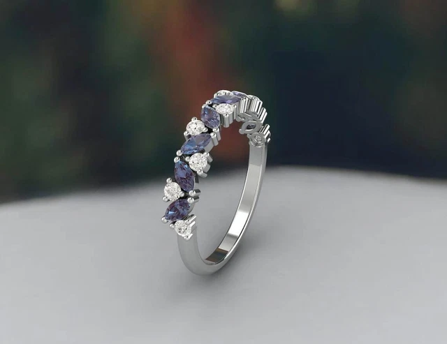 NATUREL ALEXANDRITE DIAMANTS Pierre Pr cieuse Demi Alliance Bague