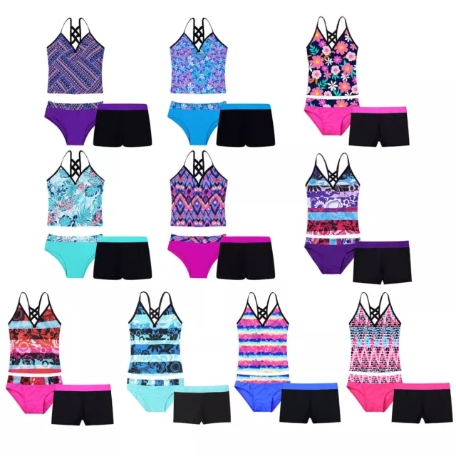 UK Girls Tankini Swimsuit Swimwear Sports Tank Top & Boyshort Summer Beach Set