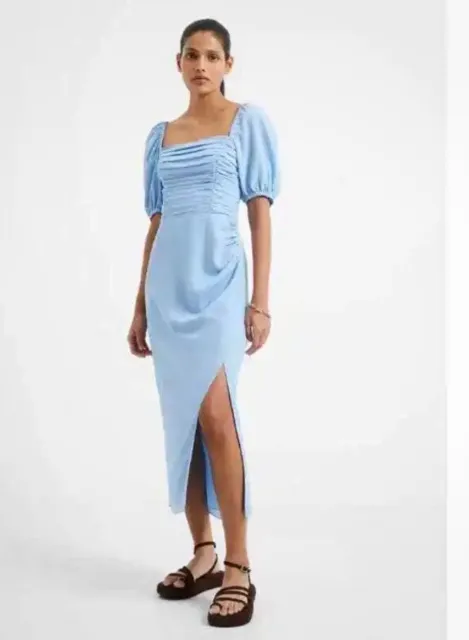 French Connection Womens Afina BLUE Verona Ruched Midi Dress (s) BNWT rrp £75