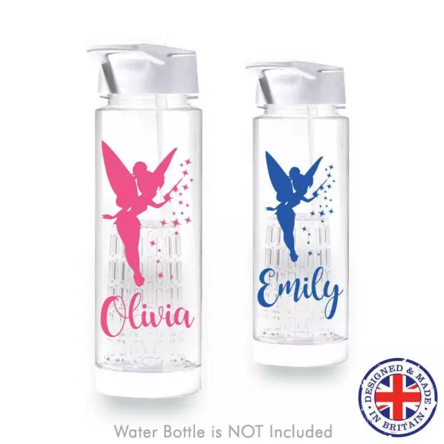 Personalised Fairy Name Decal Sticker for School Water Bottle Kids Sports