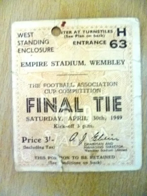Ticket- 1949 FA Cup FINAL Wolves v Leicester - Original