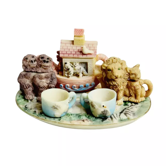 Noah's Ark 9 Piece Miniature Tea Set 2" Resin Brand New Opened Box #48487