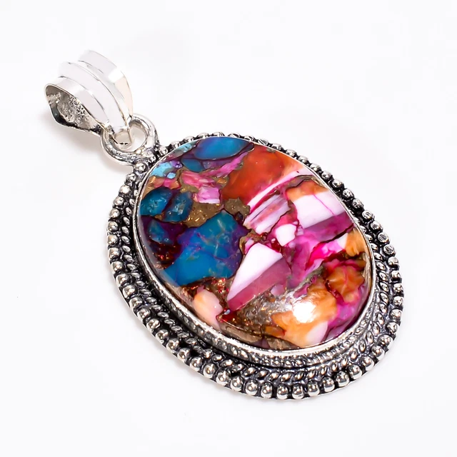 Oyster Turquoise Vintage Style Handmade 925 Sterling Silver Pendant 1.7" GSR3828