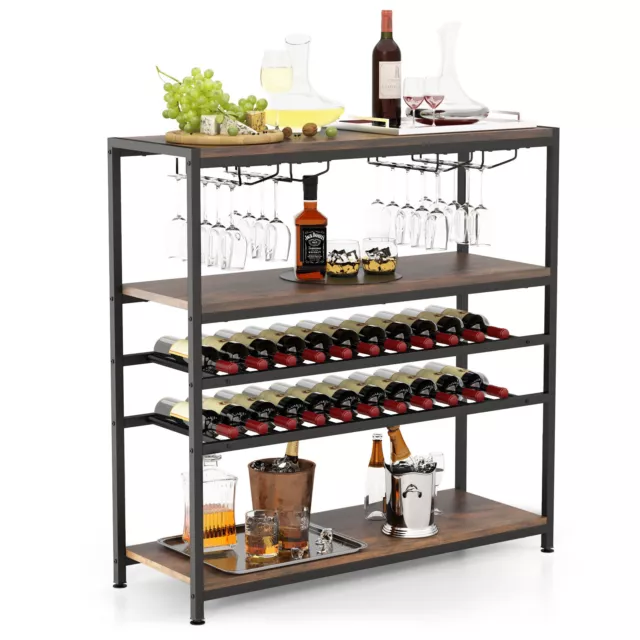 Rustic 5-tier Wine Rack Table 22 Bottle Wine Cabinet Freestanding w/Glass Holder