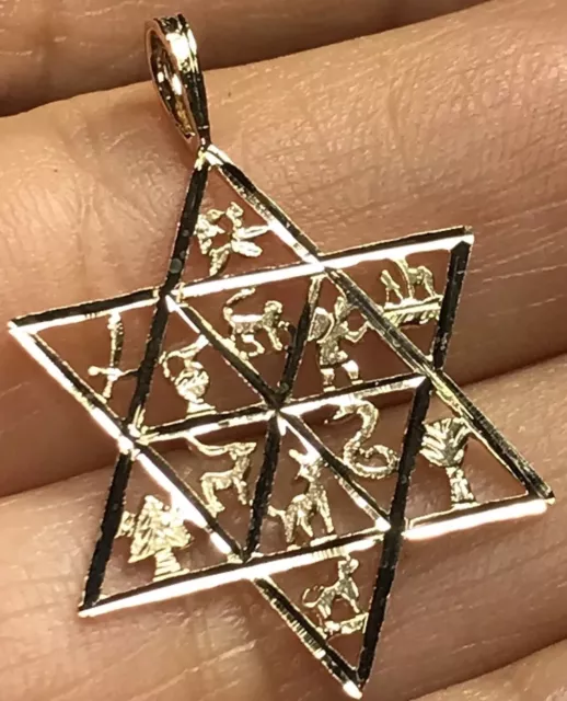 GoLD 14k Star David Pendant 12 Tribes Israel charm jewish judacia necklace 1.15"