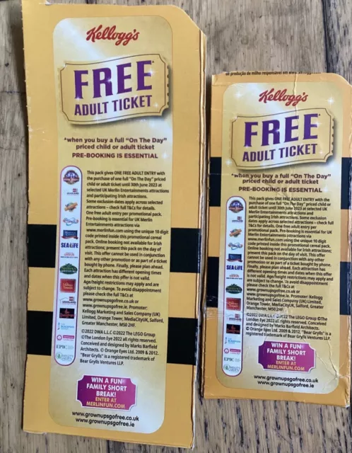 2 x Kellogg’s Free Adult Tickets for Merlin Attractions+Online Codes exp.30/6/24