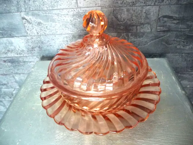 ANCIEN BEURRIER en VERRE CRISTALIN ROSE gravé PORTIEUX   ART DECO