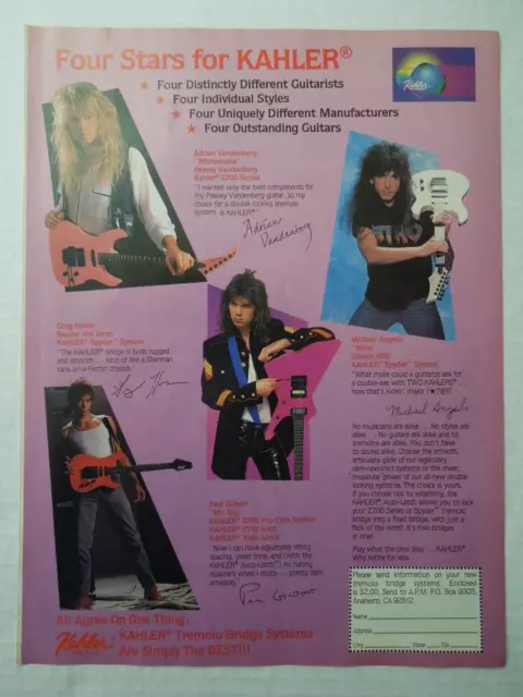1989 KAHLER tremolo Bridge Systems Magazine Ad - Four Stars For KAHLER