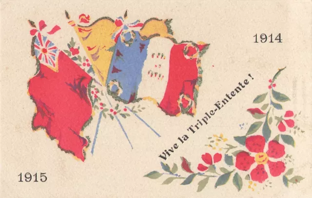 Cp Illustree Patriotique 1914 1915 Drapeaux Vive Al Triple-Entente - 89263