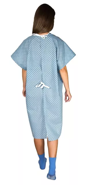 12er-Pack blaues Krankenhauskleid mit Rückenkrawatte/Krankenhaus-Patientenkleider mit Krawatten  2