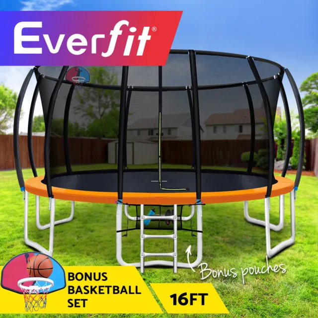 Everfit Trampoline 16FT Kids Trampolines Basketball Hoop Set Cover Orange Gift